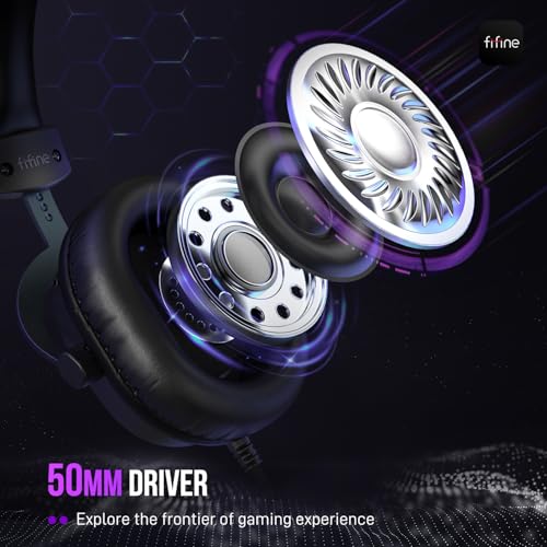 FIFINE Gaming Headset for PC, USB Streaming Headset with 3.5mm Headphones Jack, Detachable Microphone, 7.1 Surround Sound for PS4 PS5, Over-Ear Black Headphone-H9 - Image 2