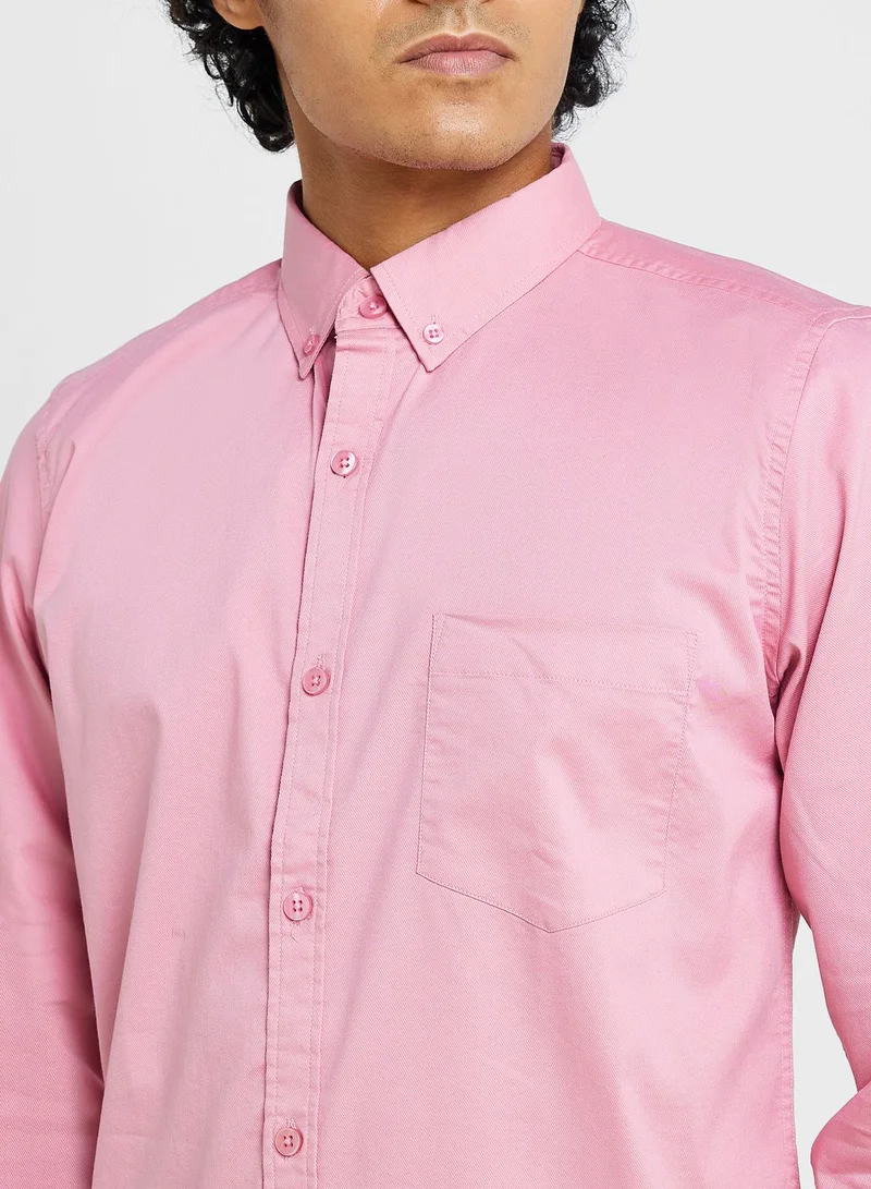 سفنتي فايف Cotton-Elastane Casual Single Pocket Shirt