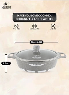 Life Smile LIFE SMILE Shallow Pot with Lid | Multi Layer Non Stick Granite Coating 100% PFOA FREE | Oven Safe Frying Pan | Easy To Clean | Scratch Resistant (36 CM (7.8 Liters), Red)  - Image 3