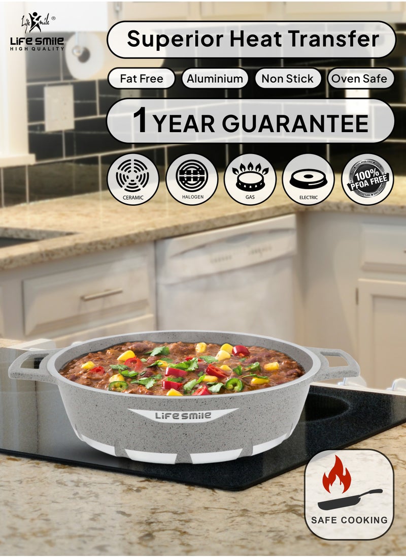 Life Smile - LIFE SMILE Shallow Pot with Lid | Multi Layer Non Stick Granite Coating 100% PFOA FREE | Oven Safe Frying Pan | Easy To Clean | Scratch Resistant (36 CM (7.8 Liters), Red) - Image 1