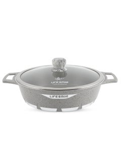 Life Smile LIFE SMILE Shallow Pot with Lid | Multi Layer Non Stick Granite Coating 100% PFOA FREE | Oven Safe Frying Pan | Easy To Clean | Scratch Resistant (36 CM (7.8 Liters), Red)  - Image 1