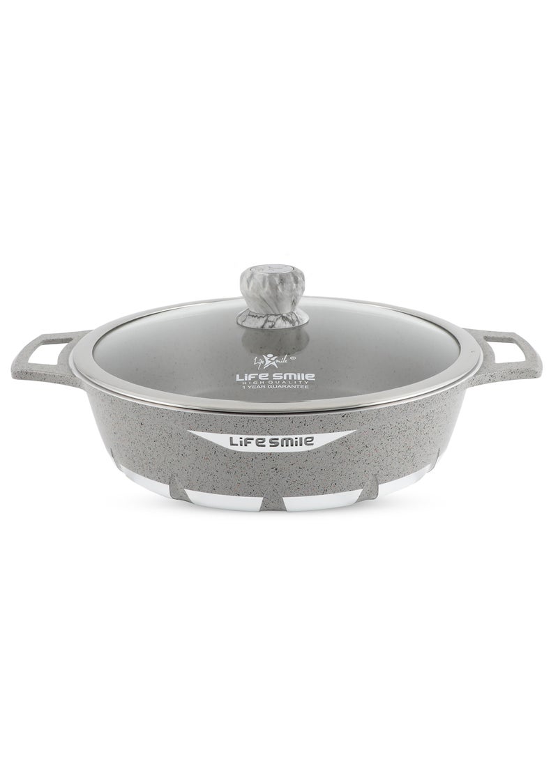 Life Smile - LIFE SMILE Shallow Pot with Lid | Multi Layer Non Stick Granite Coating 100% PFOA FREE | Oven Safe Frying Pan | Easy To Clean | Scratch Resistant (36 CM (7.8 Liters), Red) - Image 1