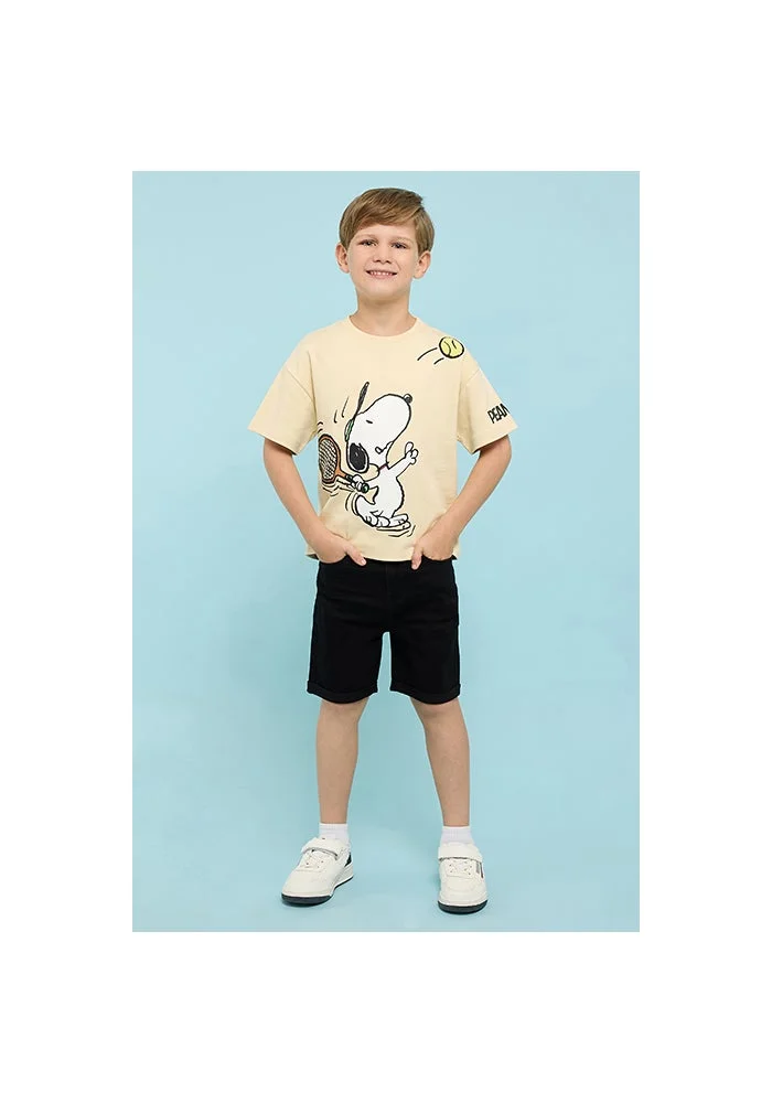 R&b Snoopy Print T-Shirt with Crew Neck and Short Sleeves