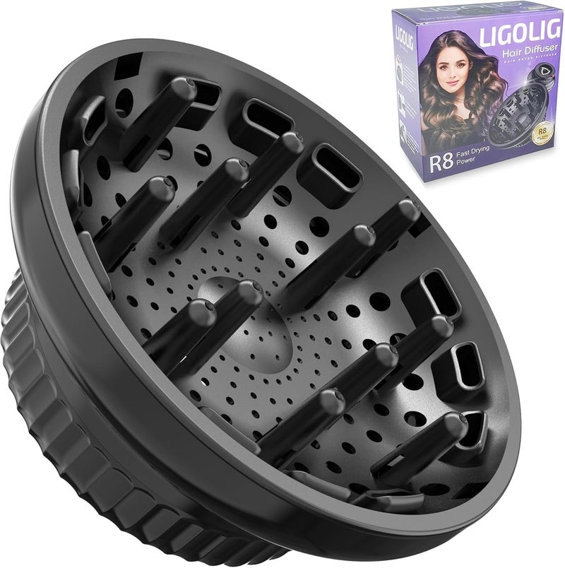 LIGOLIG Hair Difuser Attachment Universal Diffuser Hair Dryer for 14inch to 24 inch Blow Dryer Hair Diffuser for Curly Hair and Natural Wavy Hair Black
