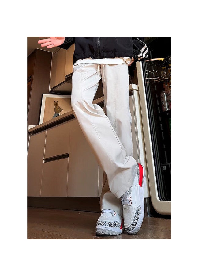 Swamp Area American-style Micro-flare Casual Cargo Pants For Men, Spring And Summer Lightweight Long Trousers, Slanted Cool Style Pants K1105 White L - Image 2