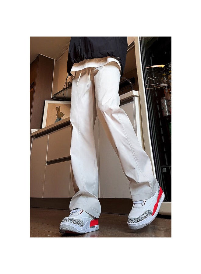 Swamp Area American-style Micro-flare Casual Cargo Pants For Men, Spring And Summer Lightweight Long Trousers, Slanted Cool Style Pants K1105 White L - Image 5