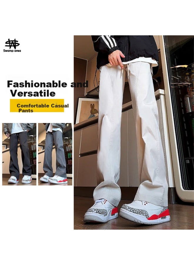 Swamp Area American-style Micro-flare Casual Cargo Pants For Men, Spring And Summer Lightweight Long Trousers, Slanted Cool Style Pants K1105 White L - Image 1