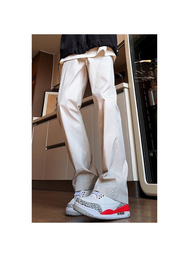 Swamp Area American-style Micro-flare Casual Cargo Pants For Men, Spring And Summer Lightweight Long Trousers, Slanted Cool Style Pants K1105 White L - Image 3