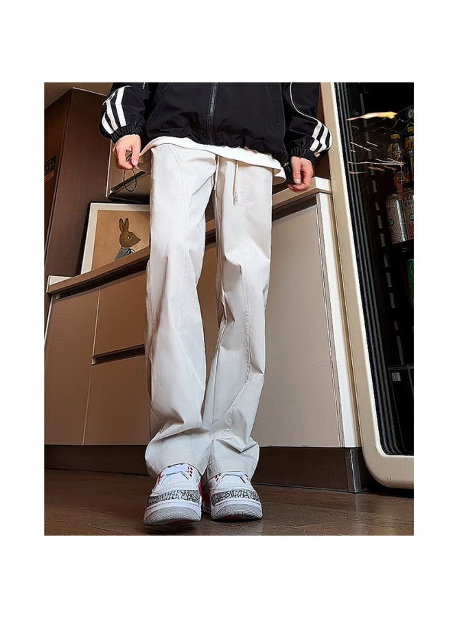 Swamp Area American-style Micro-flare Casual Cargo Pants For Men, Spring And Summer Lightweight Long Trousers, Slanted Cool Style Pants K1105 White L - Image 4