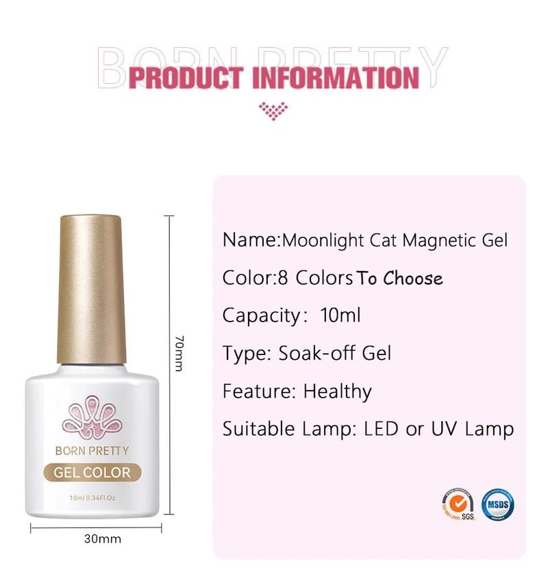 BORN PRETTY 10ml Moonlight Cat Magnetic Gel Nail Polish from BELLE GAGA 8pcs Set Nail Sparkling Glitter Semi Permanent Varnish MC01MC08 - Image 5