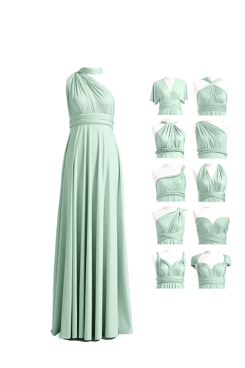 Long Formal Evening Bridesmaid Dresses Maxi Party Ball Prom Gown Dress Convertible Dress with Bandeau Plus Size Sage