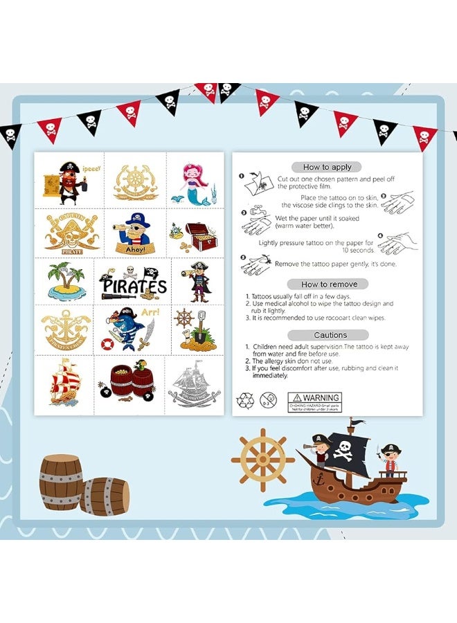 PARTYWIND 34 Styles Pirate Birthday Party Supplies, Glow + Metallic Glitter Pirate Temporary Tattoos for Kids Party Favors Decorations, Pirate Tattoo Stickers Accessories Games for Boys and Girls - Image 3