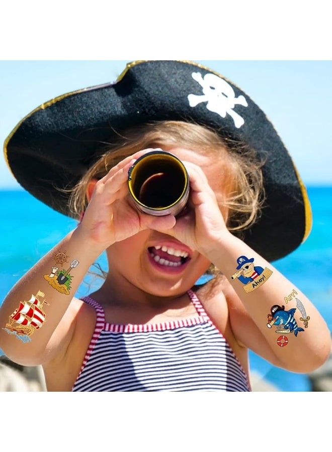 PARTYWIND 34 Styles Pirate Birthday Party Supplies, Glow + Metallic Glitter Pirate Temporary Tattoos for Kids Party Favors Decorations, Pirate Tattoo Stickers Accessories Games for Boys and Girls - Image 4
