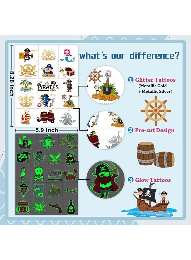 PARTYWIND 34 Styles Pirate Birthday Party Supplies, Glow + Metallic Glitter Pirate Temporary Tattoos for Kids Party Favors Decorations, Pirate Tattoo Stickers Accessories Games for Boys and Girls - Image 5
