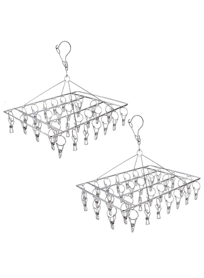 jaexest 2 Pack Stainless Steel Clip and Drip Hangers – Clothes Drying Rack – Laundry Accessories – Total 66 Clips – Rust-Proof Multi-Purpose Clothespin Hanger - Image 1