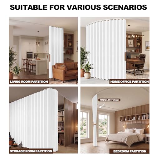 JILRON Hanging Accordion Room Divider with Track System CeilingMounted Partition Curtain Simple InstallationWhite 180 W x 96 LPack of 1 - Image 3