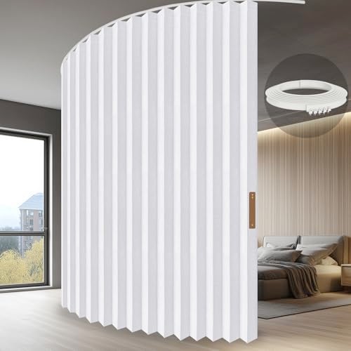 JILRON Hanging Accordion Room Divider with Track System CeilingMounted Partition Curtain Simple InstallationWhite 180 W x 96 LPack of 1 - Image 1