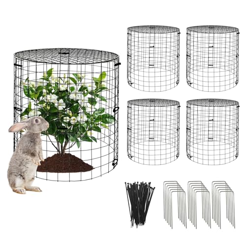 EXJEXJ 5 Packs Garden Plant Protectors from Animals,Metal Plant Cage Chicken Wire Cloche with Ground Stakes and Nylon Tie,Garden Plant Protectors for Flower Vegetable to Keep Animals Out-11.8"x 12.6" - Image 1