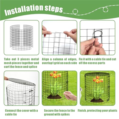 EXJEXJ 5 Packs Garden Plant Protectors from Animals,Metal Plant Cage Chicken Wire Cloche with Ground Stakes and Nylon Tie,Garden Plant Protectors for Flower Vegetable to Keep Animals Out-11.8"x 12.6" - Image 4
