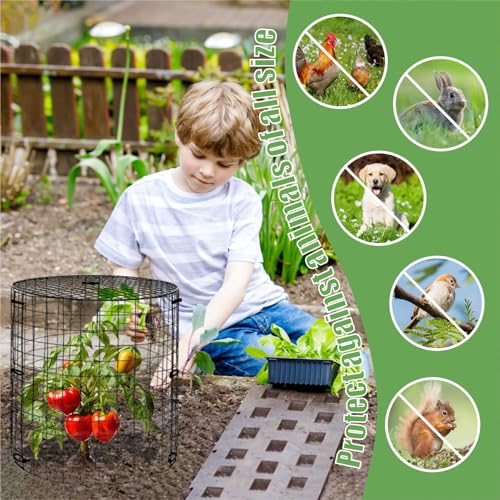EXJEXJ 5 Packs Garden Plant Protectors from Animals,Metal Plant Cage Chicken Wire Cloche with Ground Stakes and Nylon Tie,Garden Plant Protectors for Flower Vegetable to Keep Animals Out-11.8"x 12.6" - Image 5