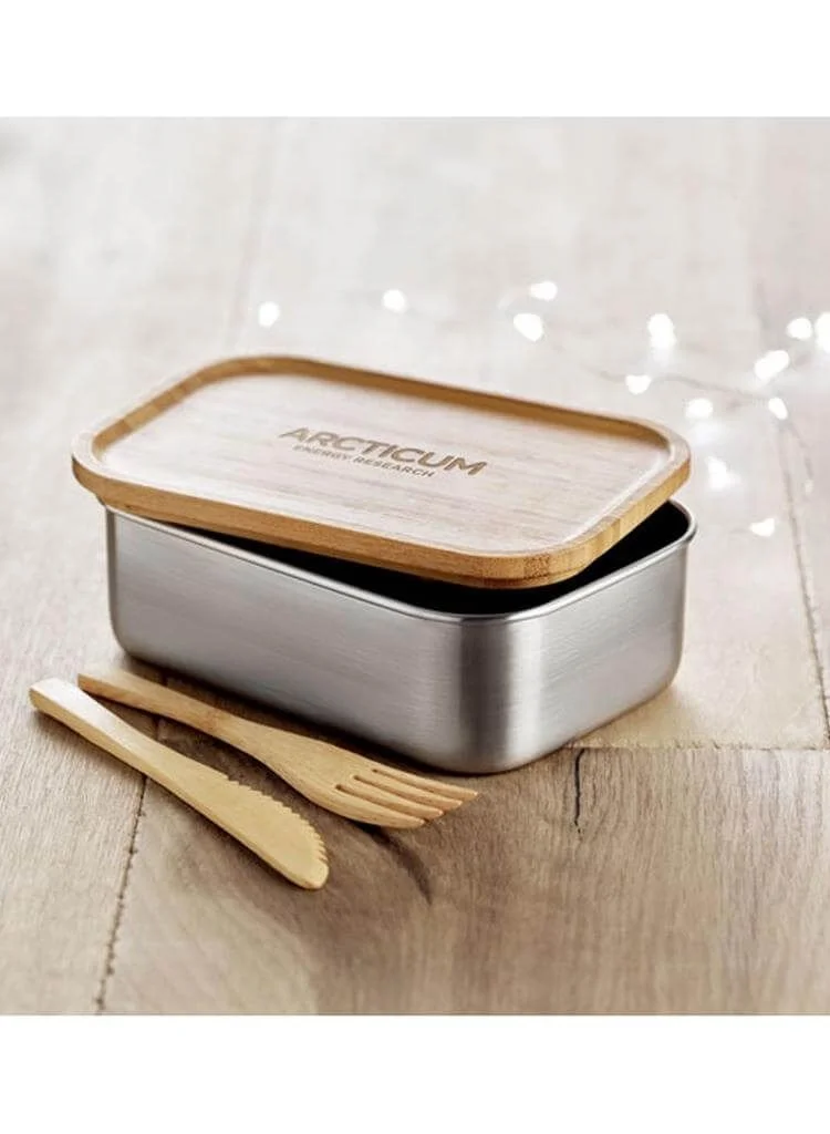 Hans Larsen Hans Larsen – lunch box and water bottle set | Stainless-steel tiffin container with wooden cap (700 ML) and 500 ML vacuum insulated water bottle + 2 cutlery.