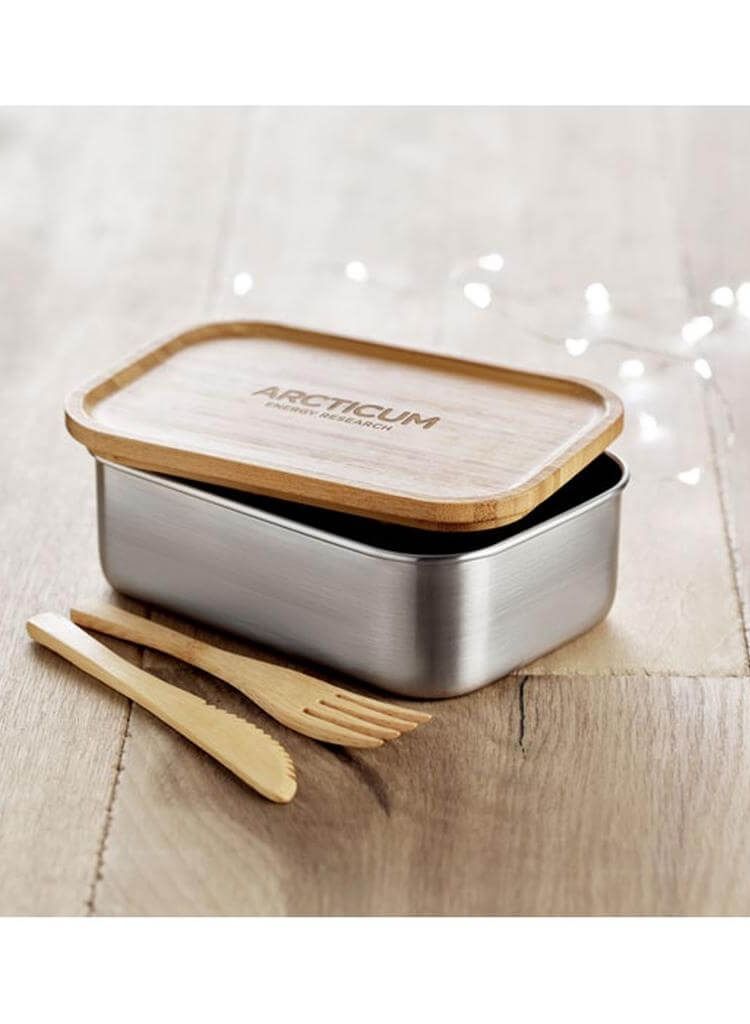 Hans Larsen Hans Larsen – lunch box and water bottle set | Stainless-steel tiffin container with wooden cap (700 ML) and 500 ML vacuum insulated water bottle + 2 cutlery. - Image 3