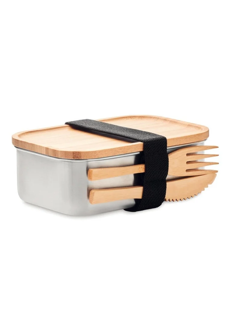 Hans Larsen Hans Larsen – lunch box and water bottle set | Stainless-steel tiffin container with wooden cap (700 ML) and 500 ML vacuum insulated water bottle + 2 cutlery.