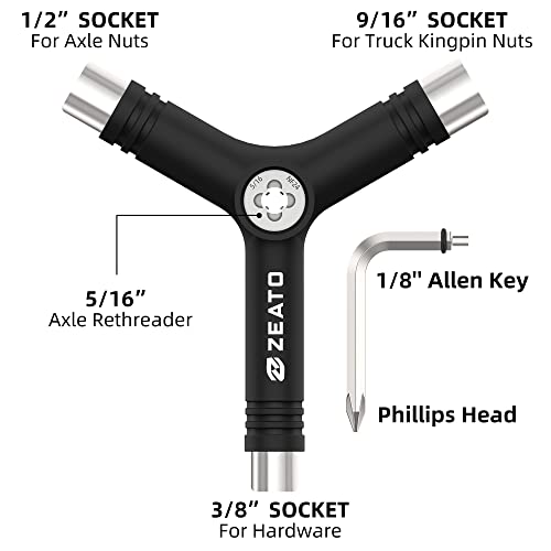 Zeato All-In-One Skate Tools Multi-function Portable Skateboard Y Tool Accessory with Y-type Allen Key and L-type Phillips Head Wrench Screwdriver - Image 2