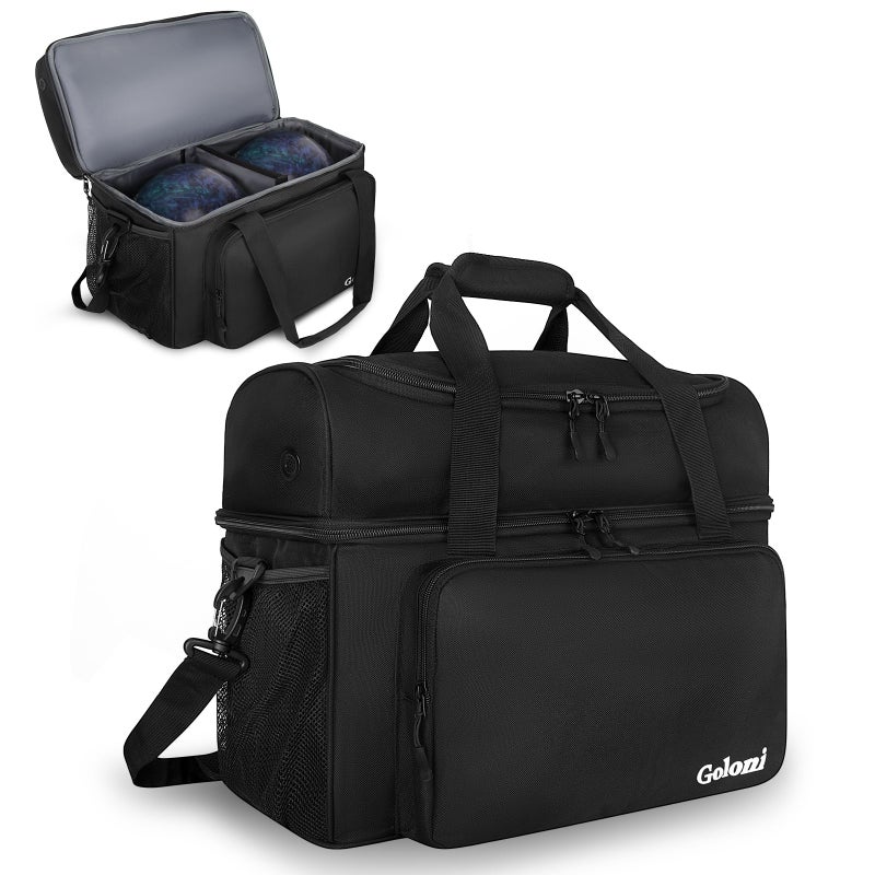 Goloni Bowling Bag for 2 Balls, Bowling Ball Bag with Padded Holder,Fits Bowling Shoes Up to Mens 16 and Extra Essentials - Image 1