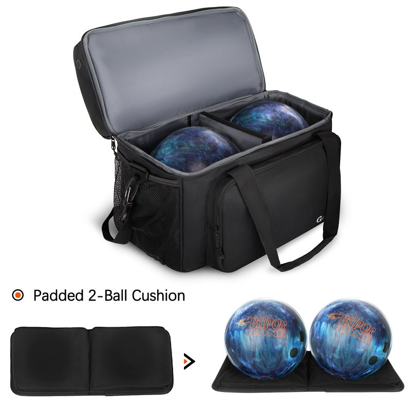 Goloni Bowling Bag for 2 Balls, Bowling Ball Bag with Padded Holder,Fits Bowling Shoes Up to Mens 16 and Extra Essentials - Image 4