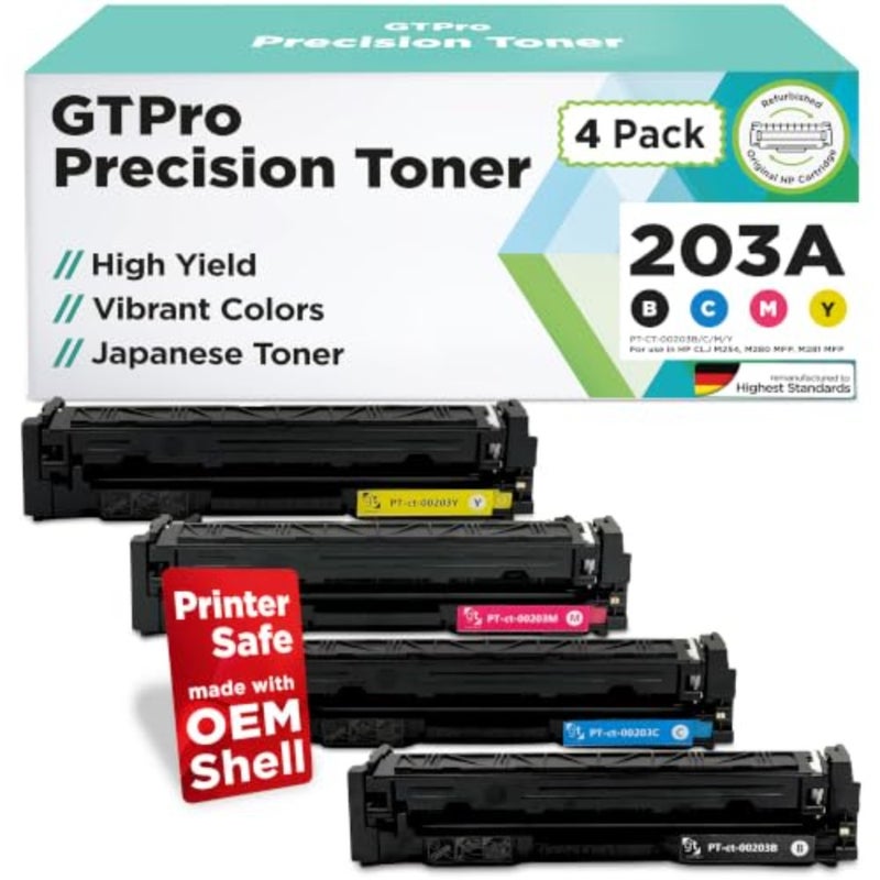 Office laser printer toner cartridges: recycled plastic, black/cyan/yellow/magenta set, high-yield compatibility with HP Color LaserJet Pro MFP M254/M280/M281 series - Image 1