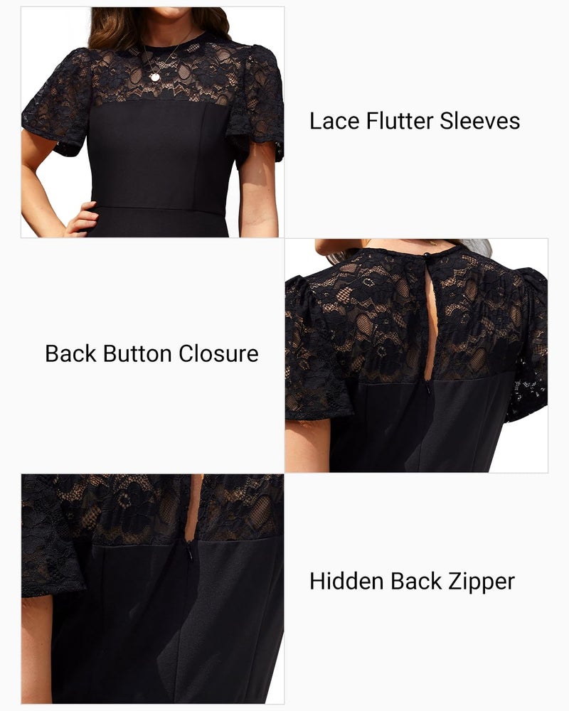Holipick Black Cocktail Dress with Short Lace Sleeve Wedding Guest Little Black Funeral Semi Formal A line Short Dresses XL - Image 5