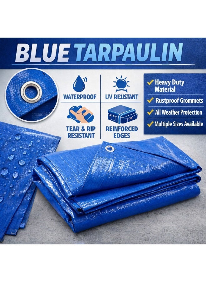 Midwest Blue Tarpaulin Waterproof Heavy Duty – UV Resistant Plastic Cover Sheet with Reinforced Edges & Rustproof Grommets – All Weather Protection - Image 1