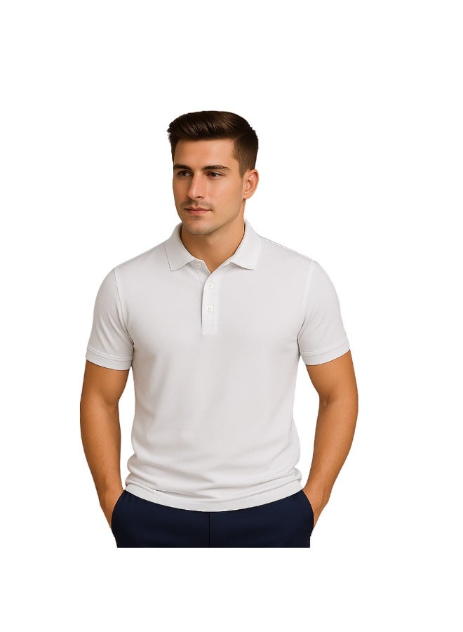 برينت شوب فور مي تيشيرت بولو رجالي | نسيج قرص العسل ٢٤٠ جرام لكل متر مربع | تيشيرت قطني خالص بقصّة عادية بألوان أساسية | مريح وأنيق للارتداء اليومي - Image 2