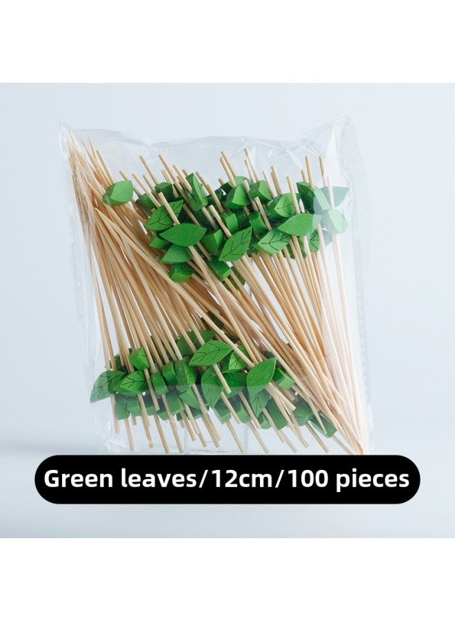 Disposable Fruit Fork Fruit Sticks Bamboo Sticks Flower Sticks Sugar-Coated Berry String Sticks Cocktail Sandwich Sticks Dessert Decoration-Color:Wine Red Green Leaves 100  - Image 1