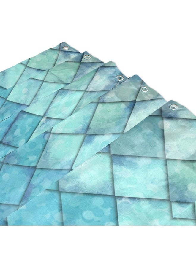 ZOEO Shower Curtain Backdrop Ocean Blue Teal Mermaid Fish Scales Geometric Rhombus Bathroom Home Decor Set Fabric Bridal Polyester Washable Waterproof 12 Hooks for Women 72x72 Inch - Image 3