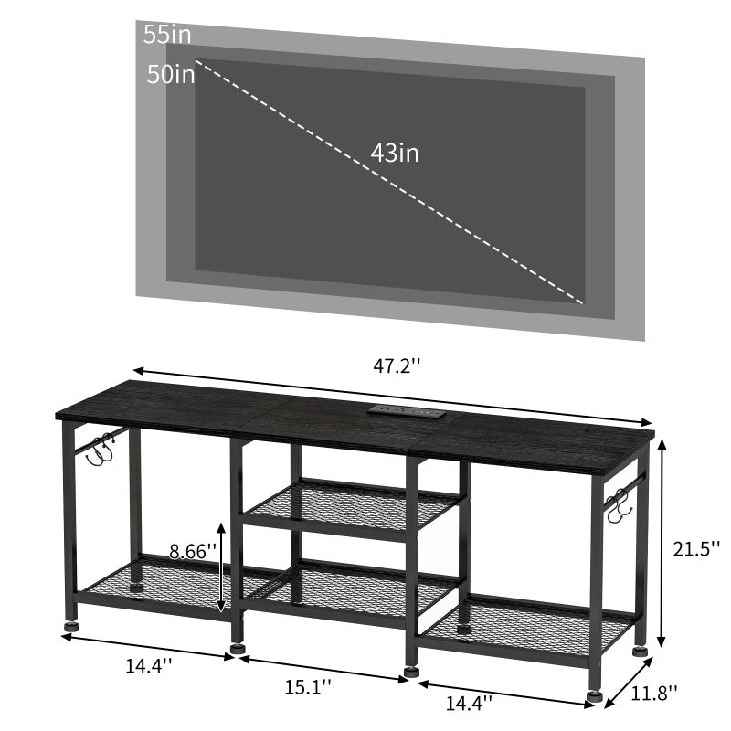 YGEOMER Black TV Stand Entertainment Center for 55 Inch TVs, with Charging Station and Lights Open Storage Shelves, TV Media Console, Open Storage Shelf with Sound Rack for Living Room, Bedroom - Image 3