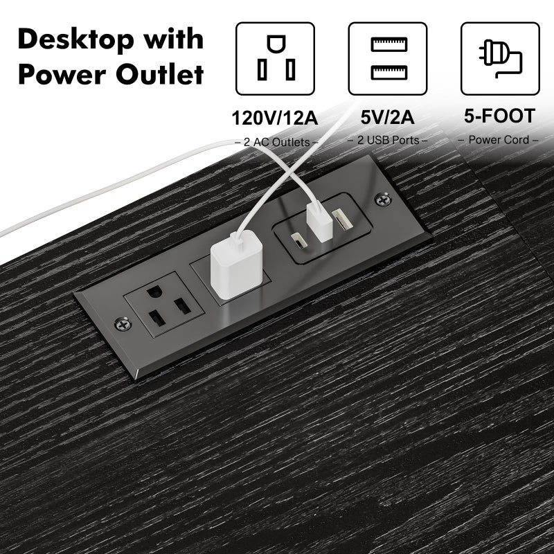 YGEOMER Black TV Stand Entertainment Center for 55 Inch TVs, with Charging Station and Lights Open Storage Shelves, TV Media Console, Open Storage Shelf with Sound Rack for Living Room, Bedroom - Image 4