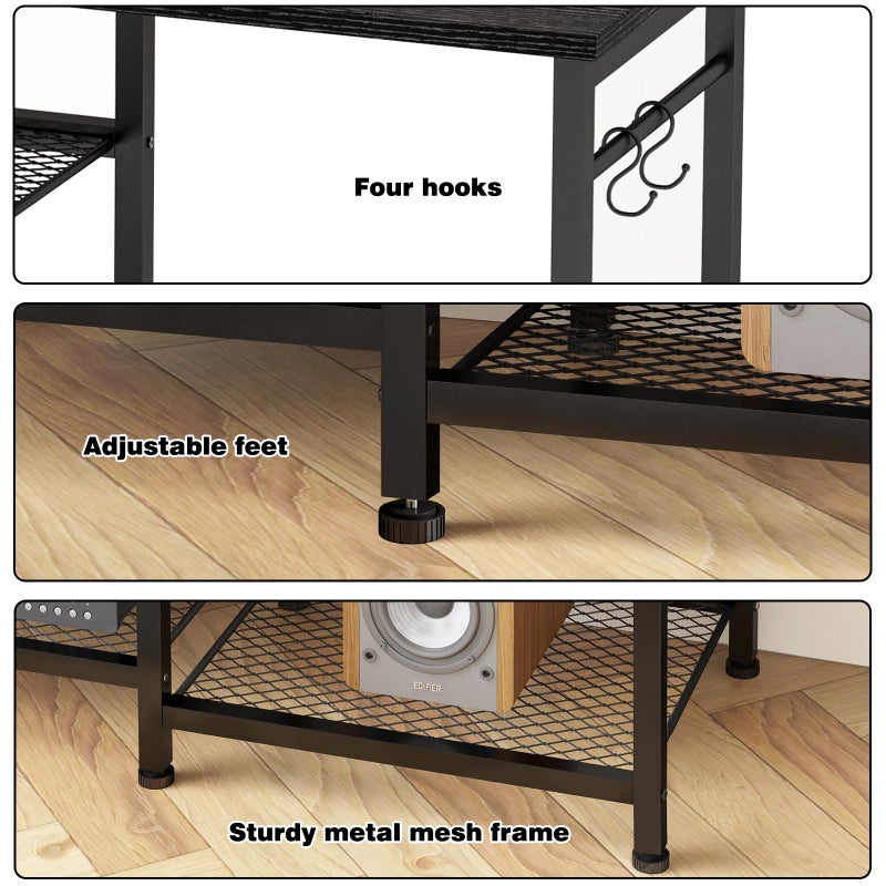 YGEOMER Black TV Stand Entertainment Center for 55 Inch TVs, with Charging Station and Lights Open Storage Shelves, TV Media Console, Open Storage Shelf with Sound Rack for Living Room, Bedroom - Image 5