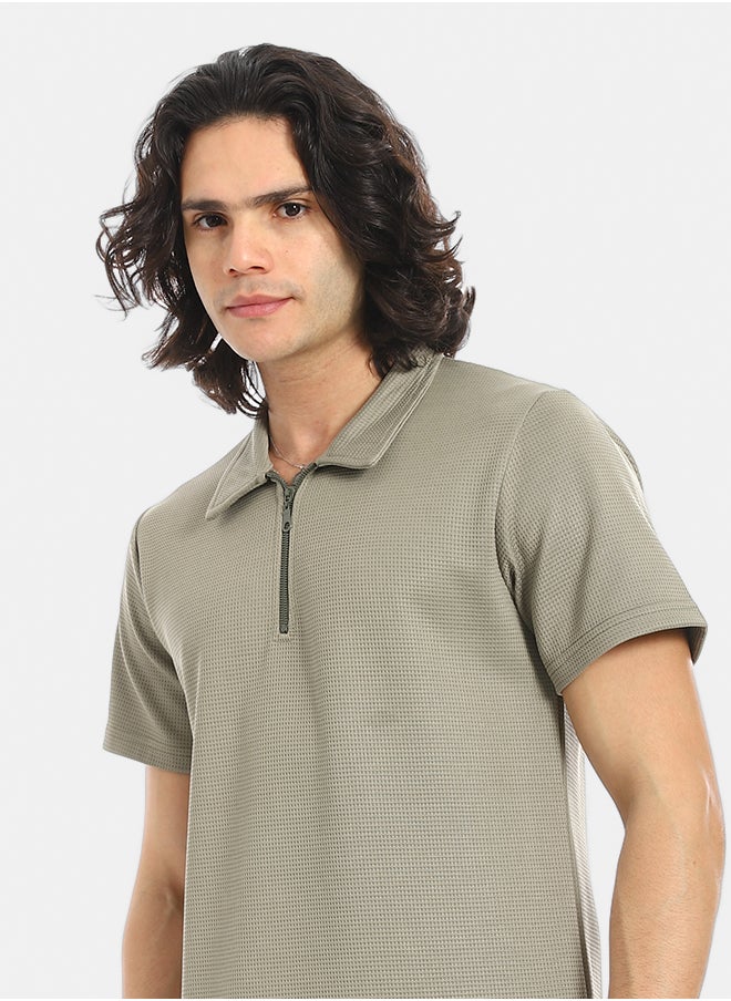 Red Circle Turn Down Collar Pique T Shirt and Pants Set  - Image 4