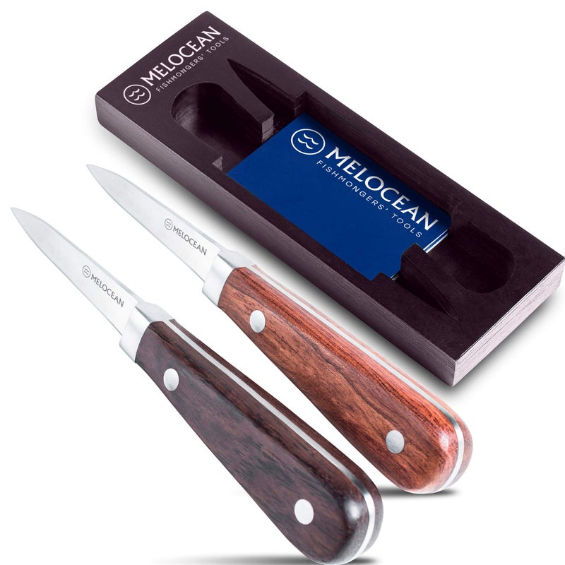 Melocean طقم سكاكين فتح المحار من 2  سكاكين احترافية لفتح المحار وبلح البحر في علبة جميلة  كتاب إلكتروني وكتيب إضافي متضمن