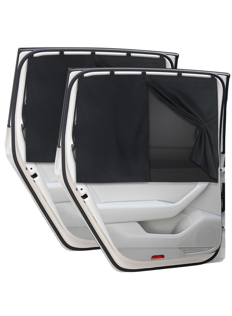 Car Window Shades, 2 PCS Magnetic Double Layer Car Sun Shade for Side Windows, Full Shade/Half Shade Options Black Car Window Curtain for Heat/UV Protection, for Camping Travel(Black-2pcs) - Image 1