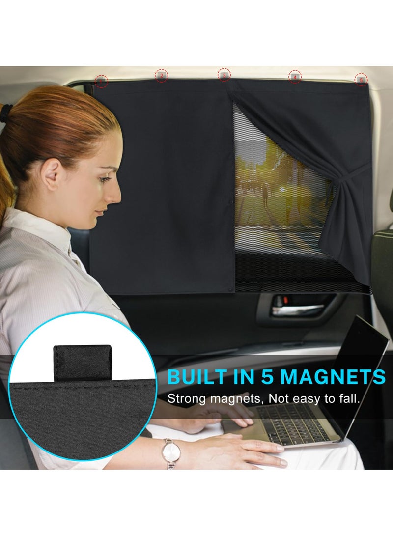 Car Window Shades, 2 PCS Magnetic Double Layer Car Sun Shade for Side Windows, Full Shade/Half Shade Options Black Car Window Curtain for Heat/UV Protection, for Camping Travel(Black-2pcs) - Image 2