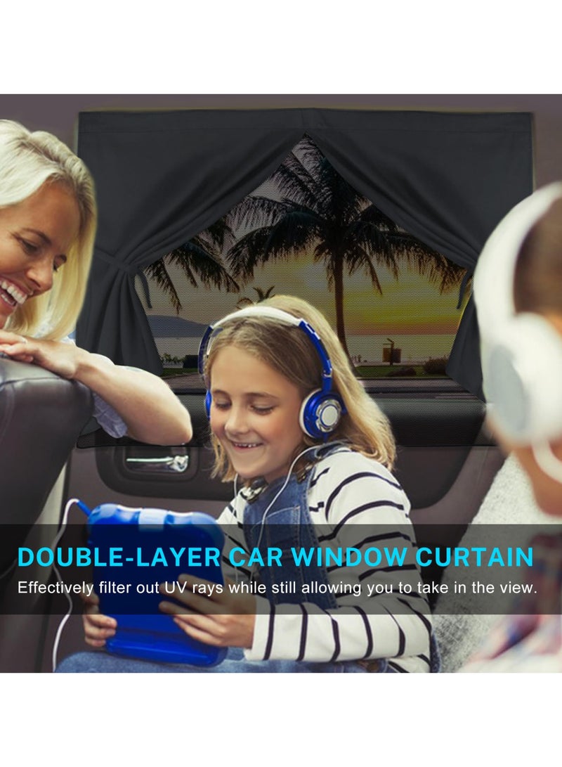 Car Window Shades, 2 PCS Magnetic Double Layer Car Sun Shade for Side Windows, Full Shade/Half Shade Options Black Car Window Curtain for Heat/UV Protection, for Camping Travel(Black-2pcs) - Image 3