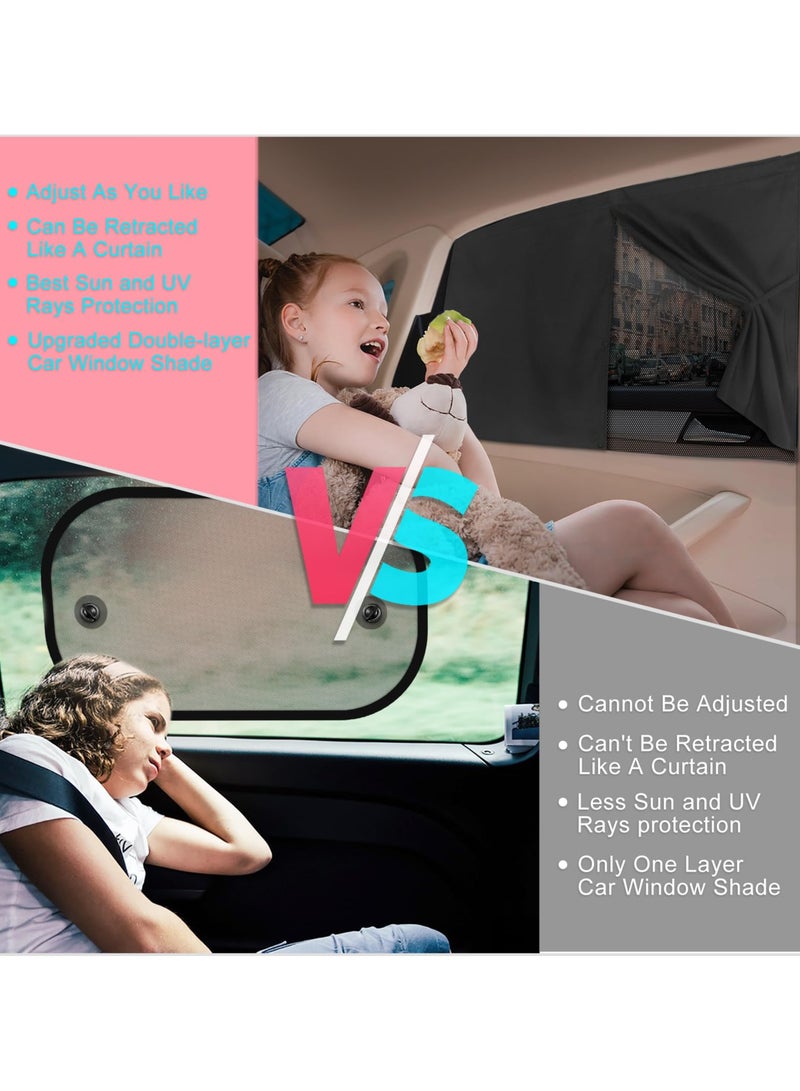 Car Window Shades, 2 PCS Magnetic Double Layer Car Sun Shade for Side Windows, Full Shade/Half Shade Options Black Car Window Curtain for Heat/UV Protection, for Camping Travel(Black-2pcs) - Image 4