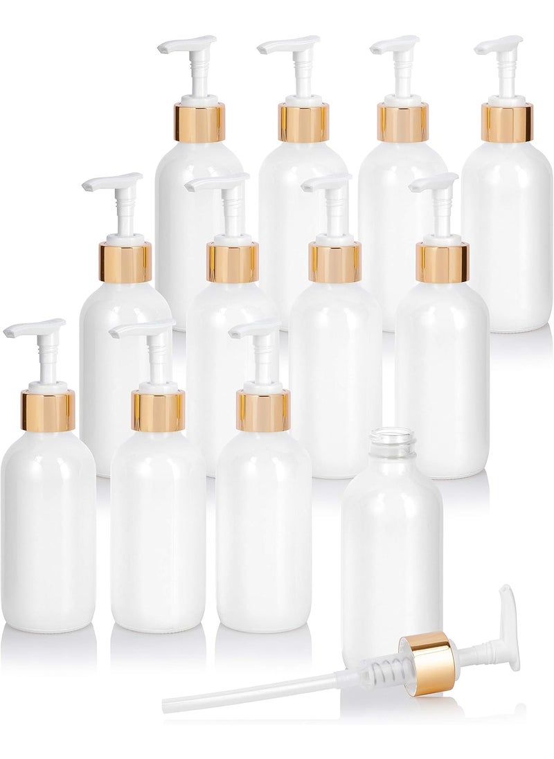 JUVITUS JUVITUS 4 oz / 120 ml High Shine Gloss White Glass Boston Round Bottle with Gold Lotion Pump (12 pack) 