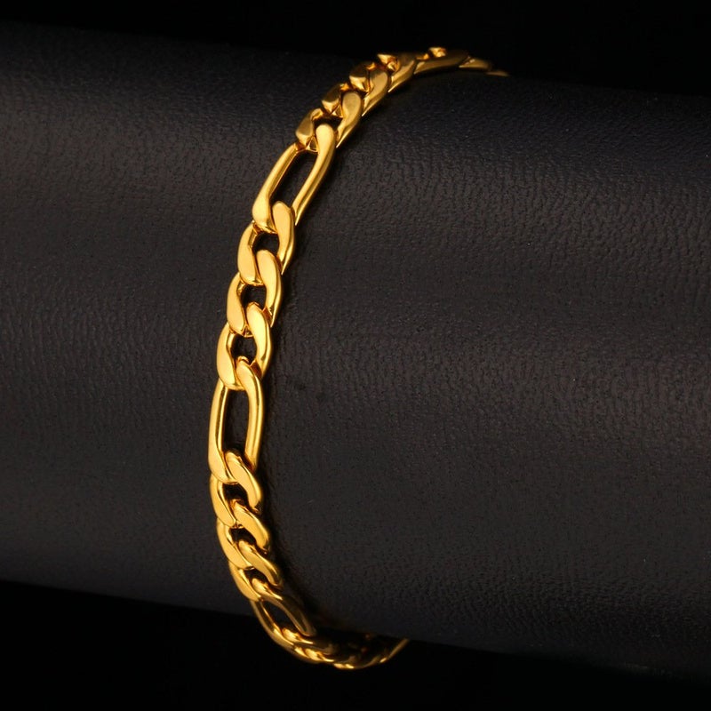 U7 5mm Figaro Chain Men Fashion Jewelry 18K Gold Plated Stainless Steel Link Bracelet & Necklace Set (8.3",20") - Image 3