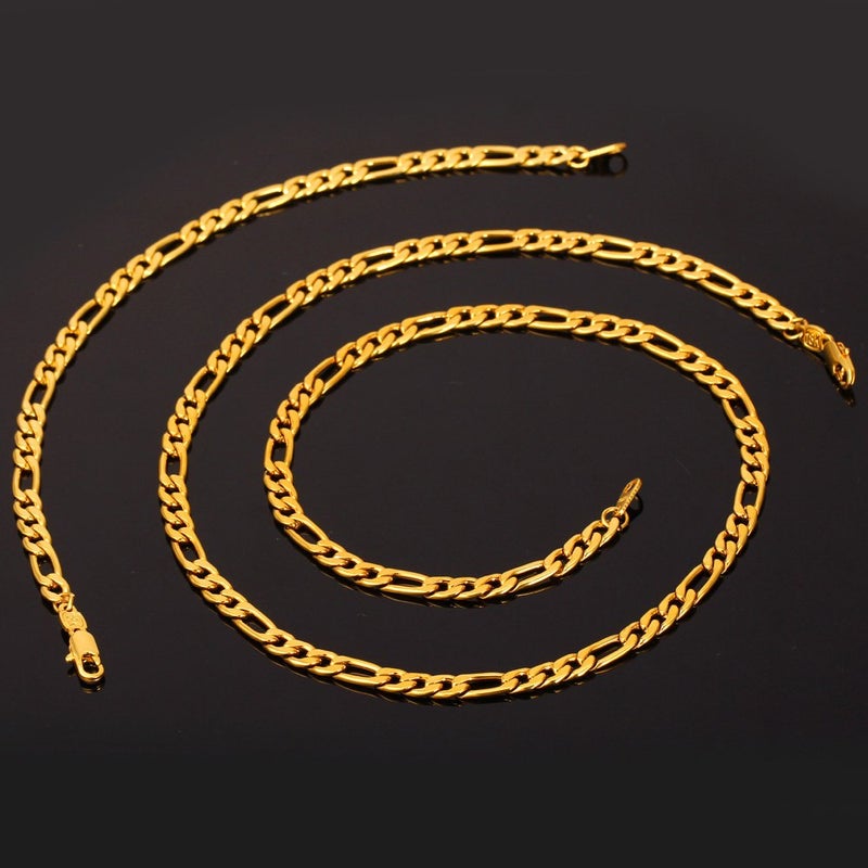 U7 5mm Figaro Chain Men Fashion Jewelry 18K Gold Plated Stainless Steel Link Bracelet & Necklace Set (8.3",20") - Image 5