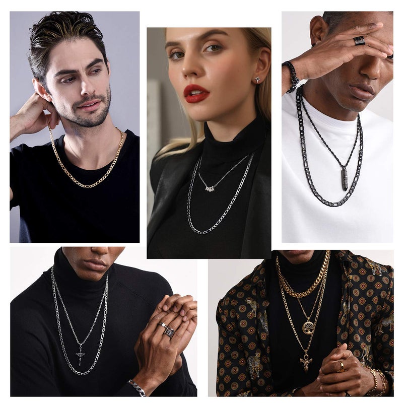 U7 5mm Figaro Chain Men Fashion Jewelry 18K Gold Plated Stainless Steel Link Bracelet & Necklace Set (8.3",20") - Image 2