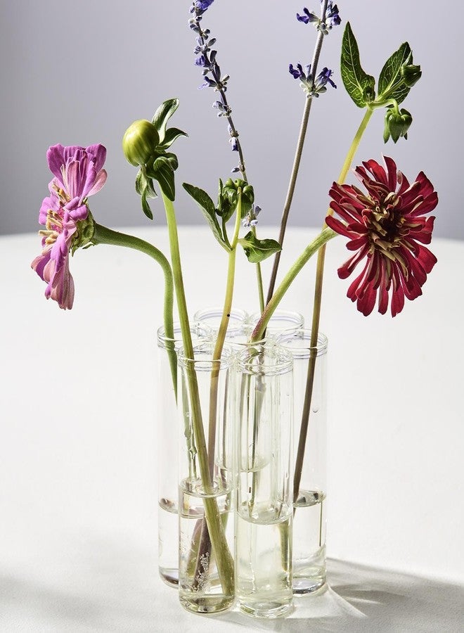 Two's Company Connected Tube Flower Vase, 4-Inch, Glass, Clear, Set of 7 - Image 3